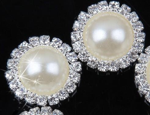 2 Ivory White Pearl Rhinestone Flatback Button - Silver - 18mm Metal Embellishment - Pearl Rhinestone Buttons - Hair Bow Centers