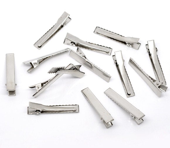 50 Alligator Hair Clips with Teeth - Single Prong - Silver - 46mm x 8mm - Hair Clip Accessories - Silver Hair Clip (10403)