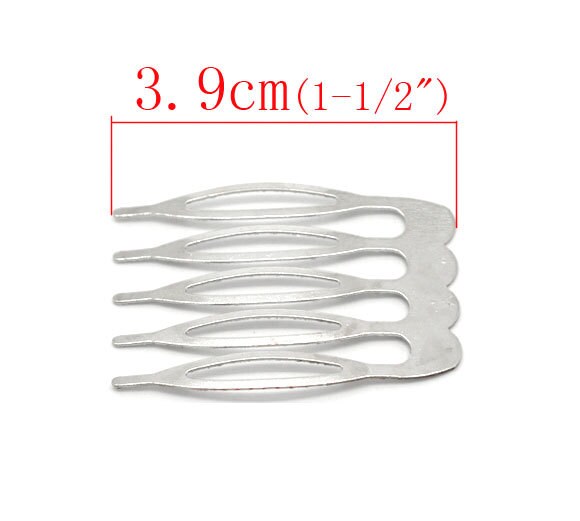 50 Silver Hair Combs - Nickel Free - Lead Free - Wedding Bridal Comb - 39mm x 26mm - Hair Clip Accessories - Silver Comb (15509)