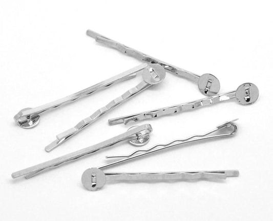 50 Silver Bobby Pins - 8mm Glue Pad - 50mm (2 inches) - Hair Clip Accessories - Hair Pin - Silver Bobbie Pin (18046)