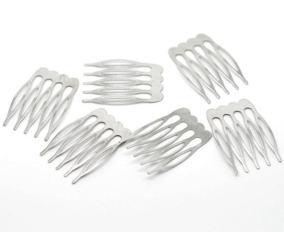 50 Silver Hair Combs - Nickel Free - Lead Free - Wedding Bridal Comb - 39mm x 26mm - Hair Clip Accessories - Silver Comb (15509)