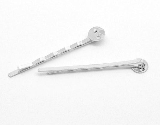 50 Silver Bobby Pins - 8mm Glue Pad - 50mm (2 inches) - Hair Clip Accessories - Hair Pin - Silver Bobbie Pin (18046)