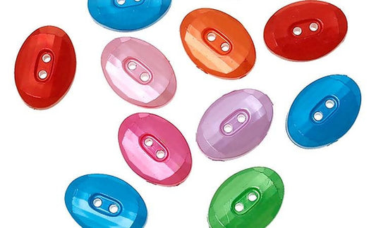 Oval Acrylic Buttons - 16mm x11mm (5/8" x 3/8" ) - Randomly Mixed Colors - Mixed Color Plastic Button (48538)