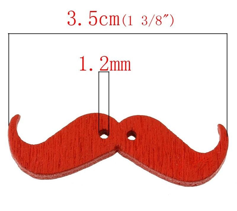 5 Mustache Wooden Beads - 3.5cm x 1.1cm (1 3/8" x 3/8") - Wood Randomly Mixed Colors - 2 Hole - Moustache Mixed Wood Button (32079)