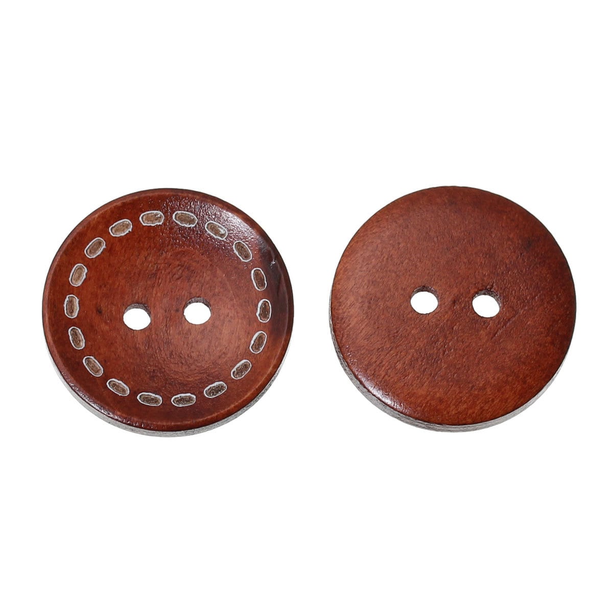 5 Brown Wooden Buttons - Stitch Design - 20mm - 3/4 inch - 2 hole - Pear Wood Button (B75586)