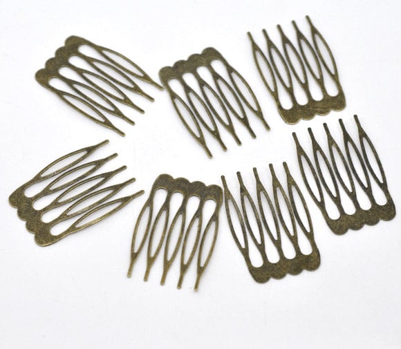 5 Bronze Hair Combs - Nickel Free - Lead Free - Wedding Bridal Comb - 39mm x 26mm - Hair Clip Accessories - Silver Comb (14362)