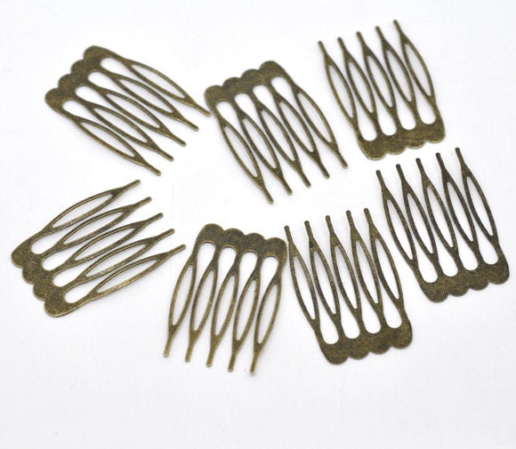 90 Bronze Hair Combs - Nickel Free - Lead Free - Wedding Bridal Comb - 39mm x 26mm - Hair Clip Accessories - Silver Comb (14362)